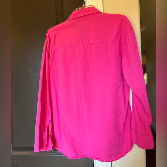 🩷🩷🩷 Hot Pink Button Long Sleeve Cotton Oxford Boyfriend Shirt - Picture 3 of 5